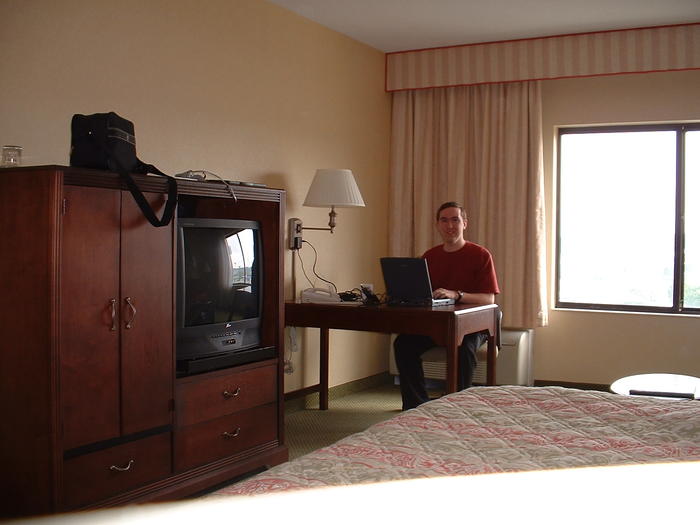 Me, sending email from my hotel room