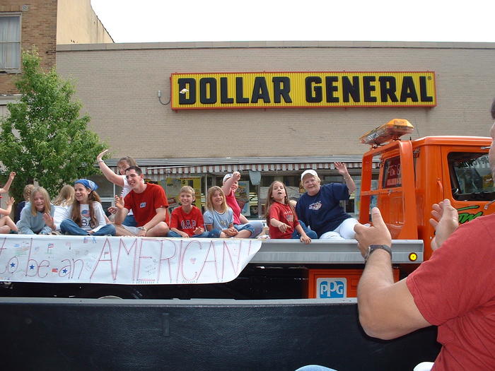 Memorial Day parade from in front of the store
