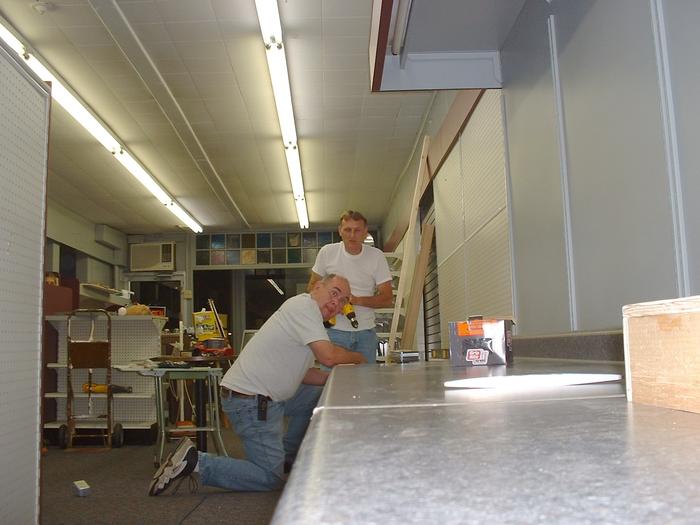 Bunky & Dad building the counters, 5/31/02