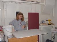 6-15-02, Heather preparing dividers for paint
