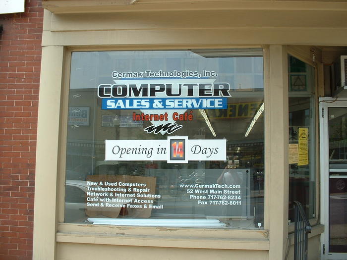 Outside, with window lettering! (6-28-02)
