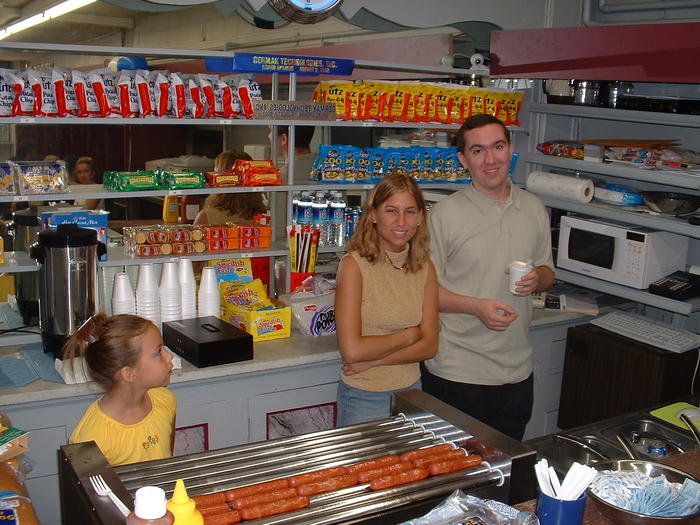 8-2-02, Mike, Heather, and Kayla make hot dogs