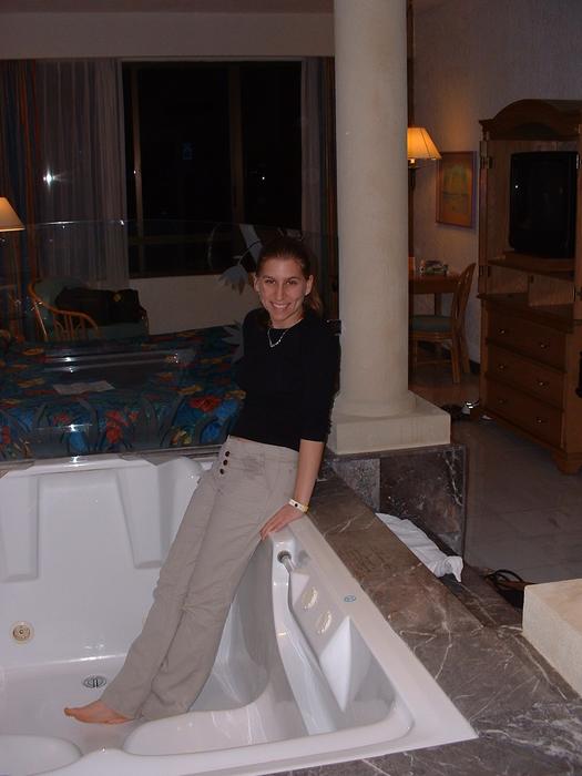 Heather checks out the jacuzzi
