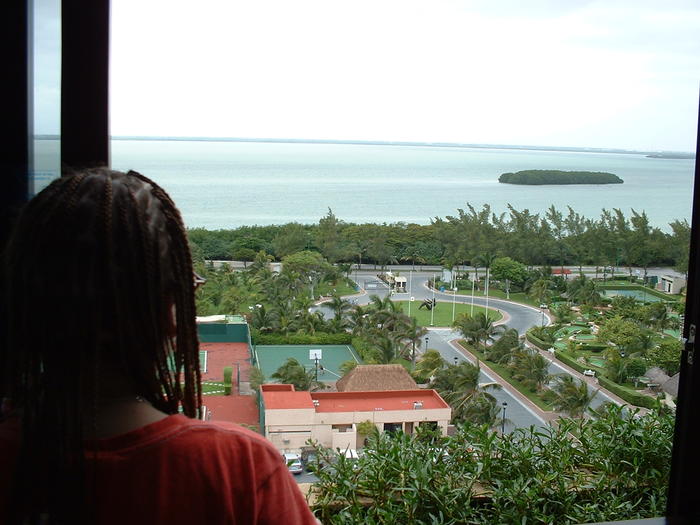 Heather looking out our window