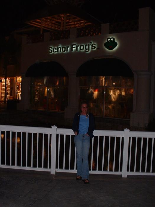 Heather near Senor Frogs... at night