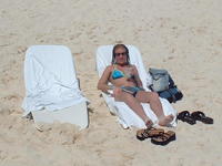Heather preparing for a tan