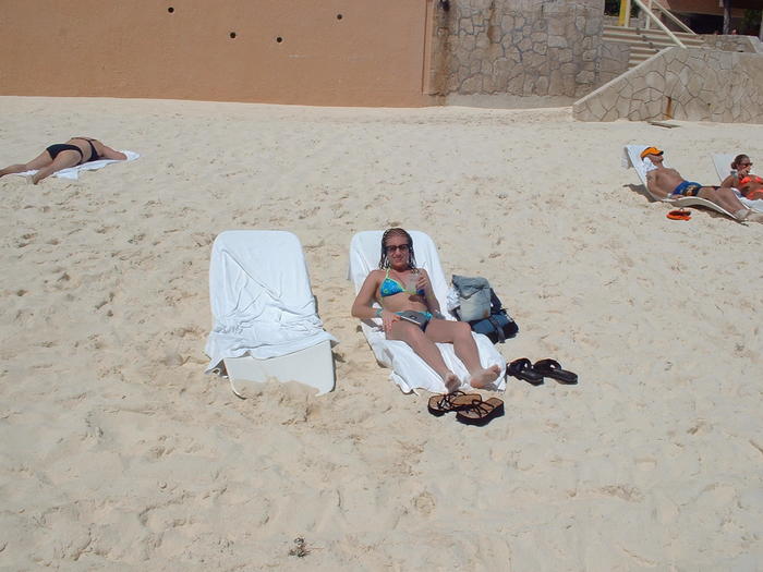 Heather preparing for a tan