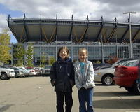 Heather's sisters, Ashlyn & Kayla, in front of the new Steeler's Stadium
