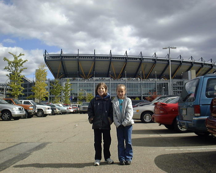 Heather's sisters, Ashlyn & Kayla, in front of the new Steeler's Stadium