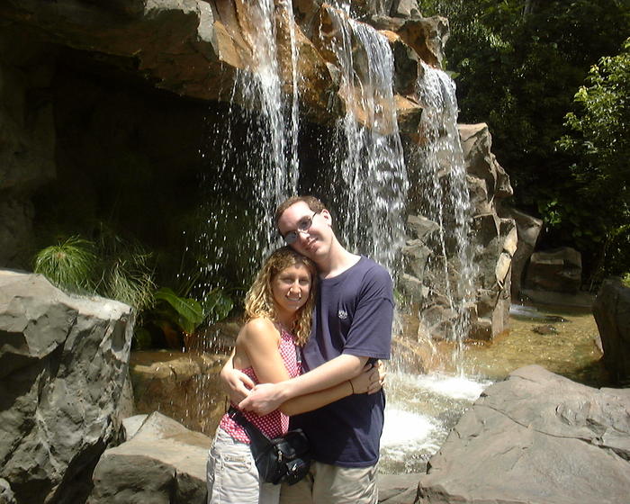 Mike & Heather by a waterfall at Animal Kingdom