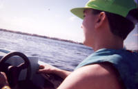 Mike driving the boat (yes, really)