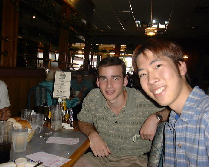 Derek and Andy eating at Baby Bull's