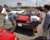 The guys check out Amanda's car