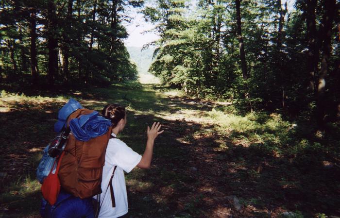 July 2000: Heather leaving the camp site