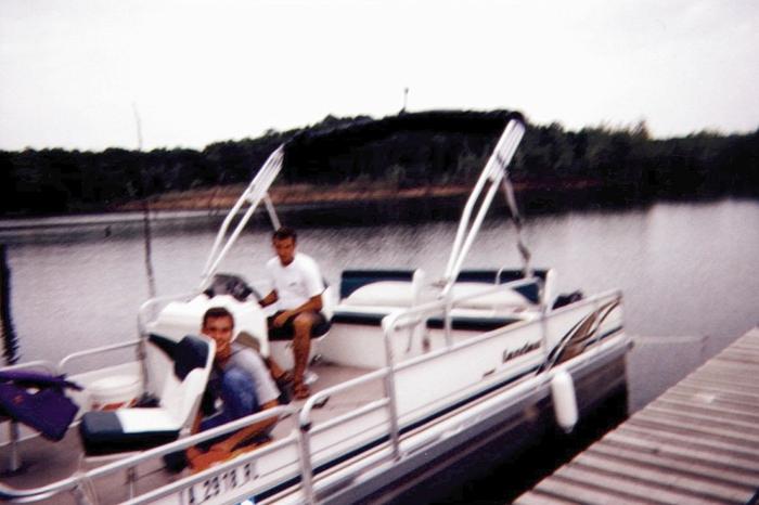 June 1999: Derek and Brian and the blurry boat