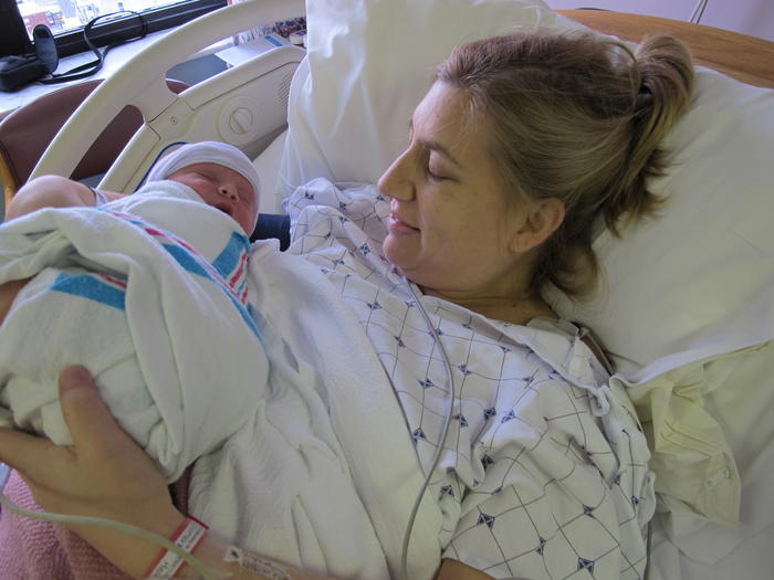 Mommy gets to hold Cameron for the first time