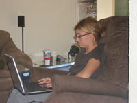 Heather spending hours programming the lights to move with the music.