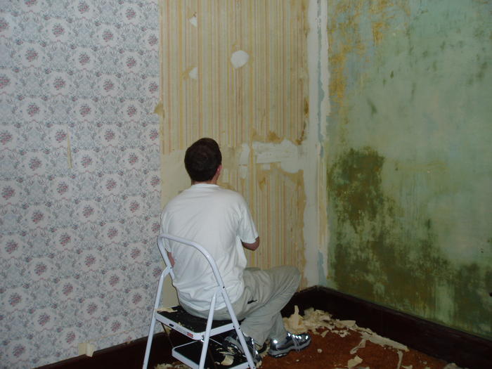 Mike working slowly on the trywall