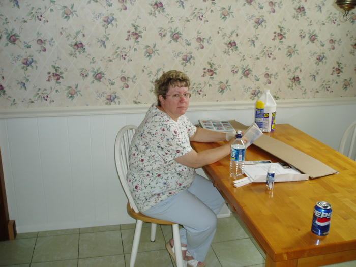 Mom at our new table!