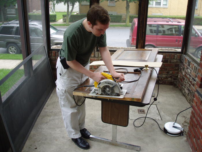 Mike fixing the kitchen door