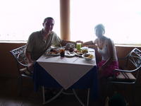 Dinner next to the ocean (too much sunlight, I guess)