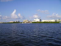 The hotel strip from the lagoon.