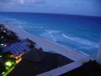 Cancun Palace (our resort) at night.